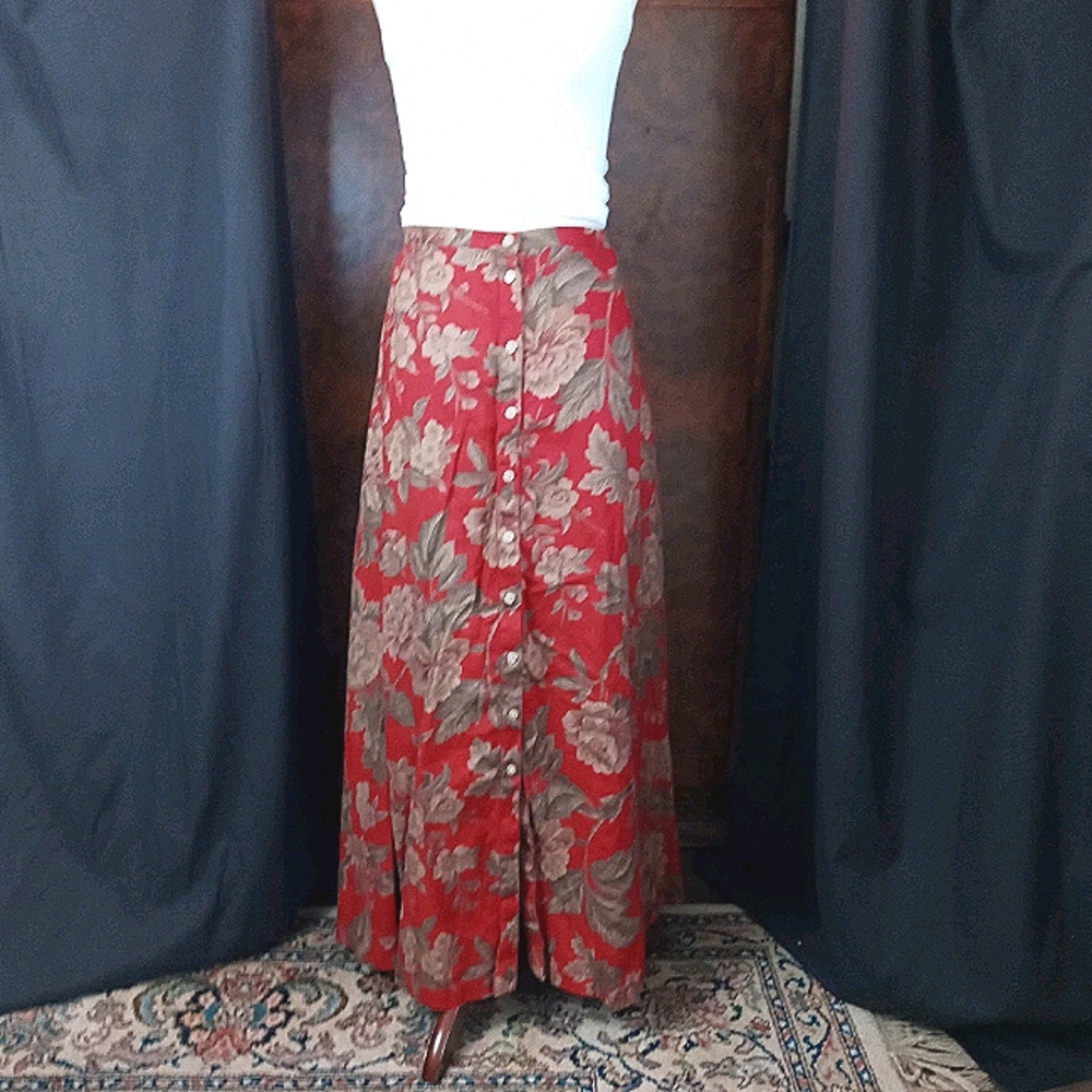 Ralph Lauren red floral linen skirt size 22W